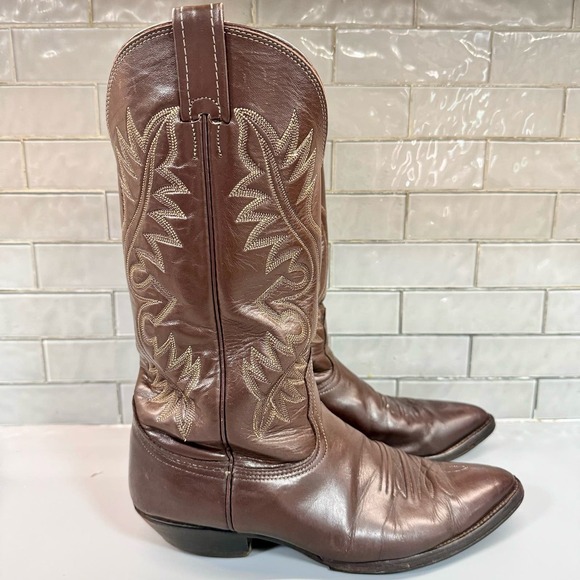 Nocona Men’s Brown Leather Cowboy Boots size 9 D‎ Needle Toe Made in the USA - Picture 4 of 13
